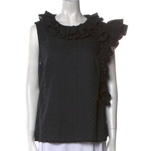CO. Collections Bateau Neckline Short Sleeve Eyelet Lace Blouse Top